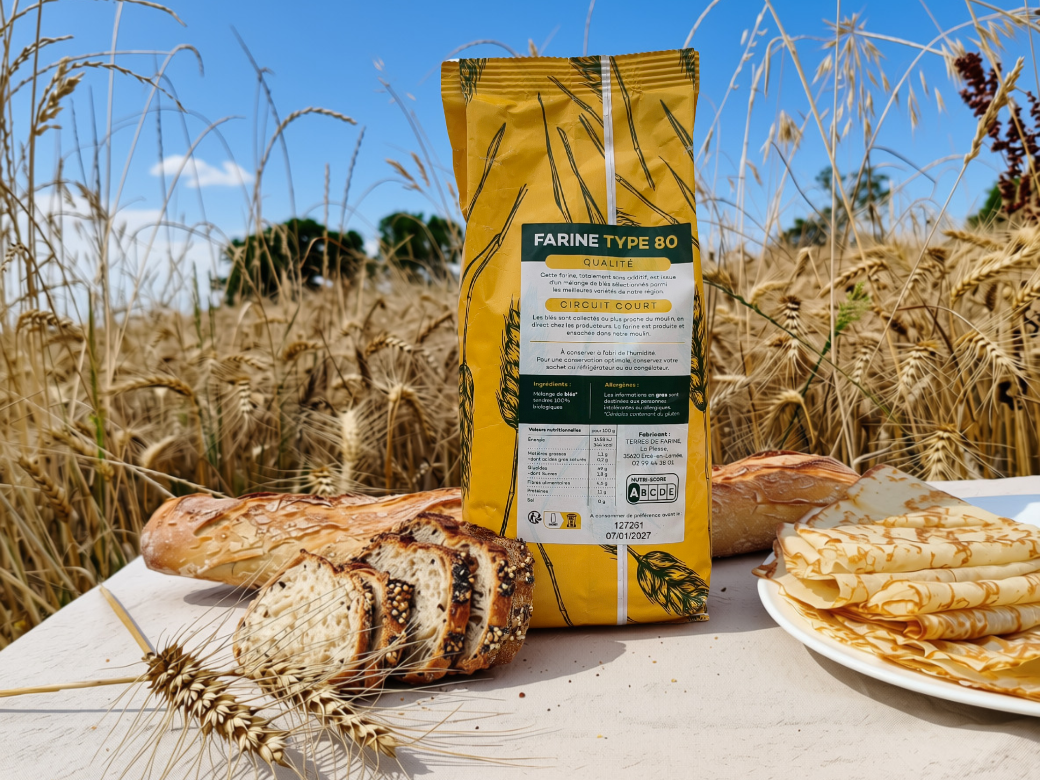 Farine bio demi-complète T80 1kg – Image 2
